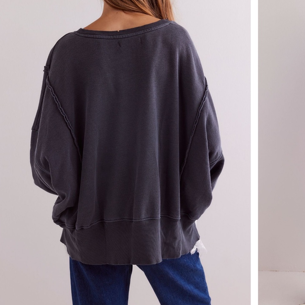 Free People Charcoal Oversized Pullover Sweatshirt - Picture 2 of 12
